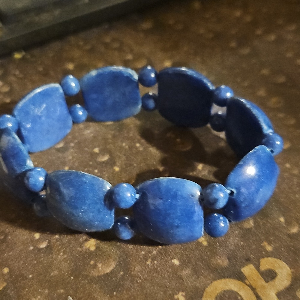Lapis Square Round Beaded Stretch Bracelet